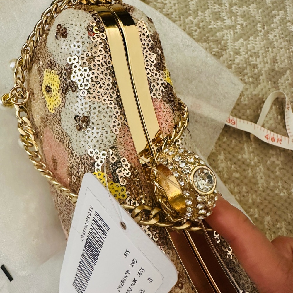 Sequin Floral Clutch with Gold Chain - Picture 4 of 4